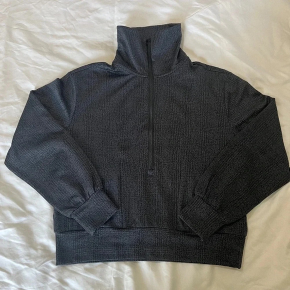 Mondetta Black Gray Speckle Quarter Zip Crop w/ Pocket Sweater | Size Medium - Picture 1 of 7